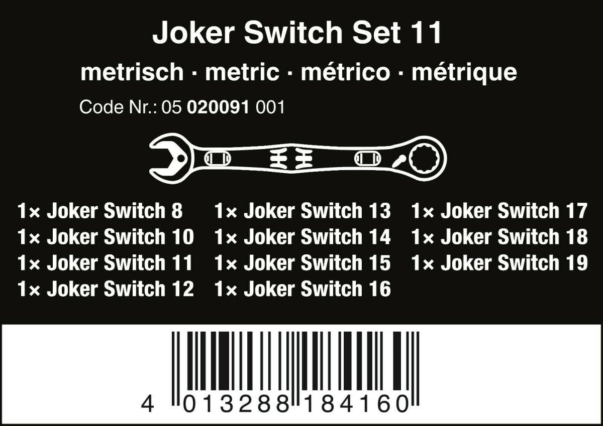 Wera Joker Switch Ratcheting Combination Wrench Set 11 Piece Metric 05020091001