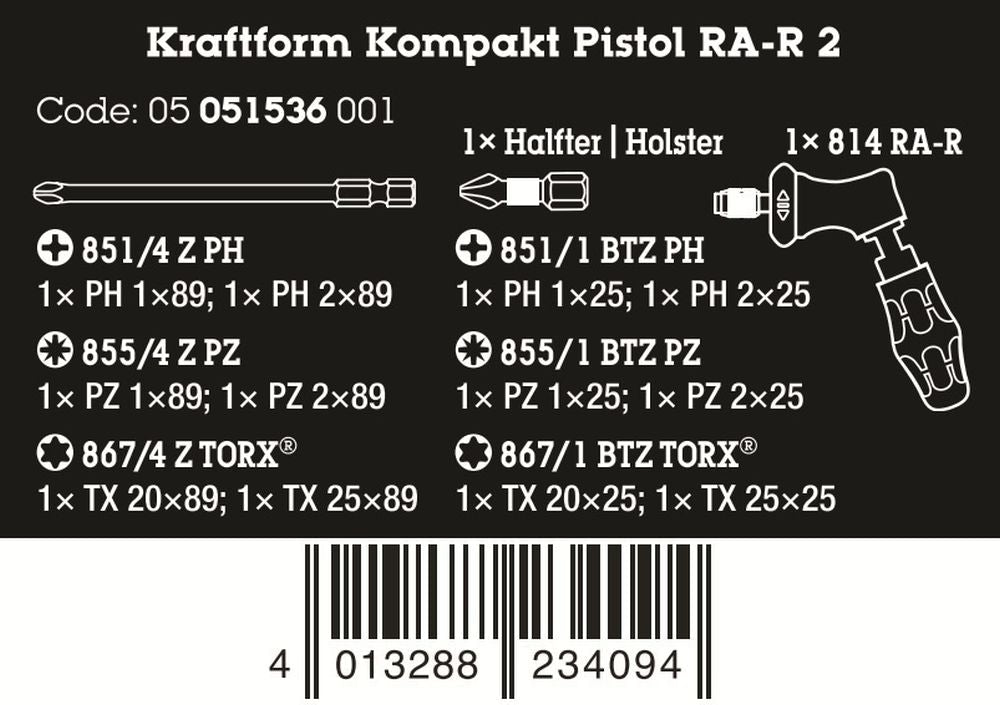 Wera Kraftform Kompakt Pistol RA-R 2 Ratcheting Screwdriver Set 05051536001