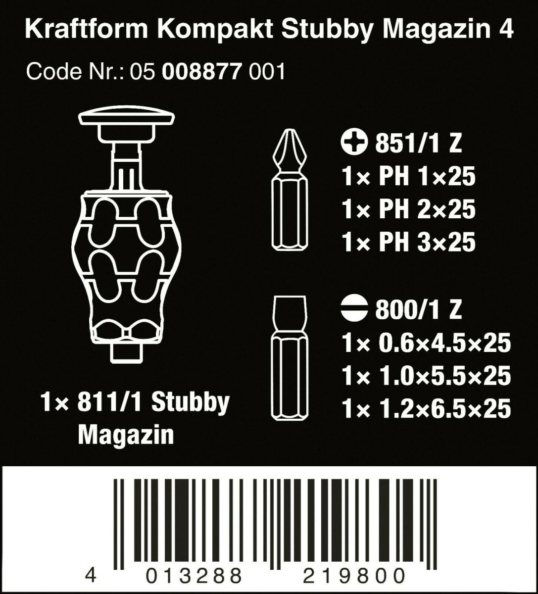 Wera Kraftform Kompakt Stubby Magazine 4 Screwdriver Set 05008877001