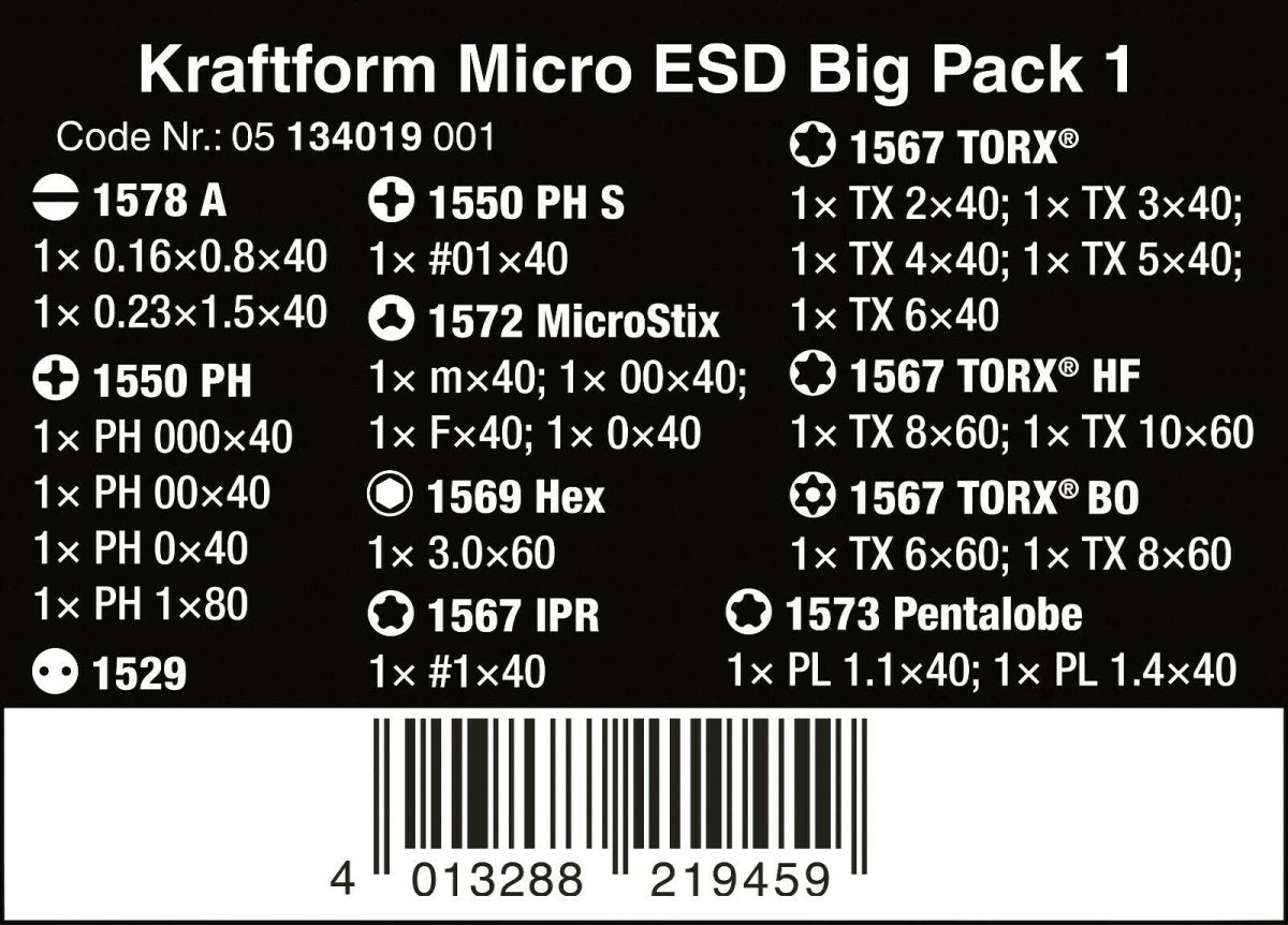Wera Kraftform Micro ESD Big Pack 1 Precision Screwdriver Set 05134019001