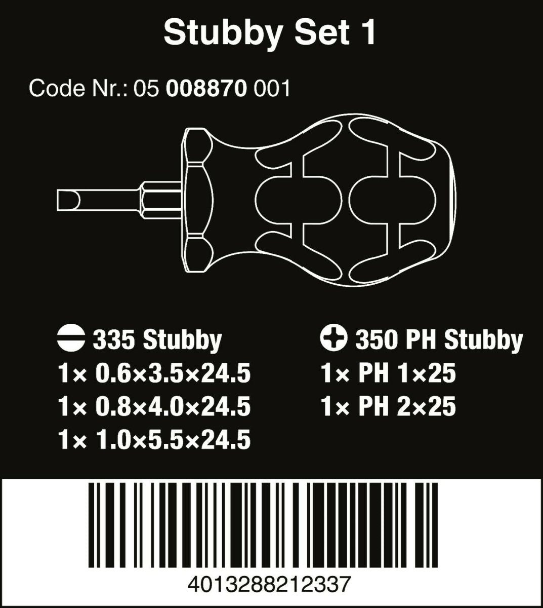 Wera Stubby Set 1 Screwdriver Set 5 Piece 05008870001
