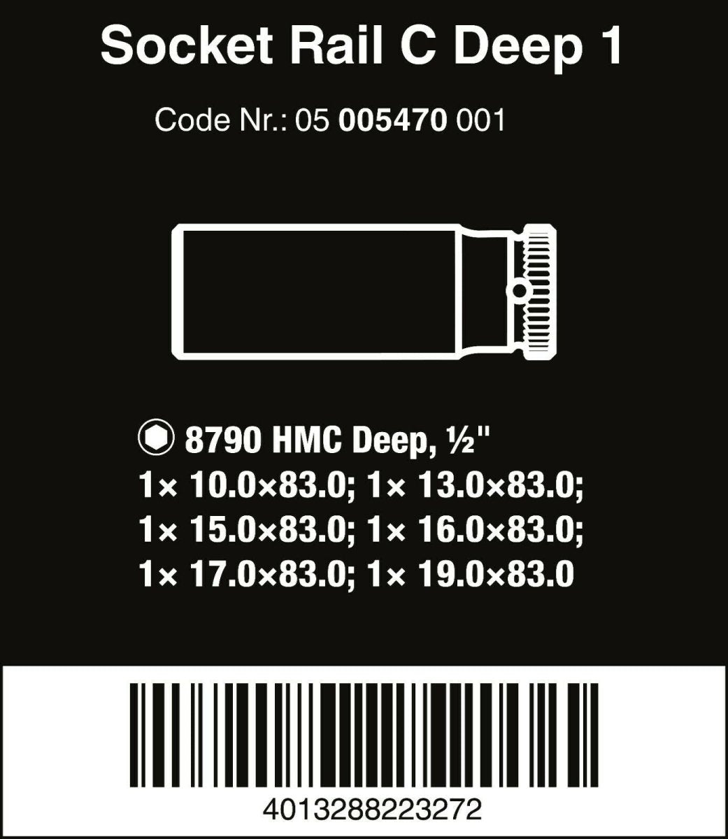 Wera Zyklop Magnetic Socket Rail C Deep 1 Set 1/2" Drive 6 Pieces 05005470001